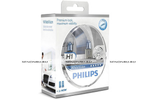 Галогеновые лампы H1 PHILIPS White Vision 12258WHVSM Комплект галогеновых ламп H1 Philips White Vision 12258WHVSM